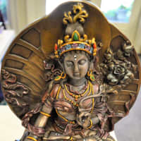 <p>A White Tara statue at Vista Natural Wellness Center, where even the merchandise is about promoting physical and mental well-being.</p>