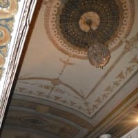 <p>The ceiling of the Majestic Theater&#x27;s lobby retains much of its original grandeur.</p>