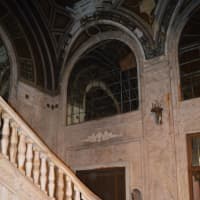 <p>The stairway to the mezzanine at the Majestic Theater in Bridgeport</p>
