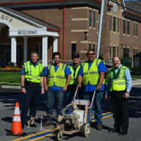 <p>Wanaque&#x27;s blue line-painting crew -- along with Police Chief Robert Kronyak and Mayor Dan Mahler -- included the Ringwood DPW&#x27;s Alex Brown and Josh VanDunk and Wanaque DPW Supt. Mike Reiff.</p>