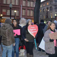 <p>Protesters gather for a rally against President Donald Trump&#x27;s executive order on immigration in Bridgeport.</p>