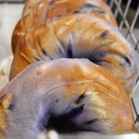 <p>Up close and personal with the blueberry bagels.</p>