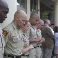 <p>Members of the Bridgeport Police Department attend Wednesday&#x27;s vigil.</p>