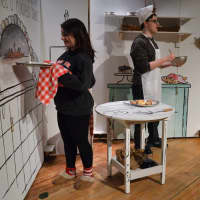 <p>Rehearsing a scene are Sela Ghougasian and Michael Ferrante, who play the Baker&#x27;s Wife and the Baker in &quot;Into the Woods.&quot;</p>