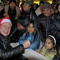 <p>Stamford Mayor David Martin says hello to some of the visitors at Heights &amp; Lights.</p>