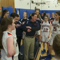 <p>The Horace Greeley girls talk things over during Saturday&#x27;s meeting with Suffern.</p>