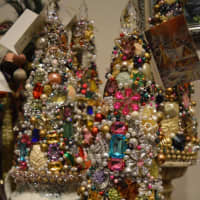 <p>Bejeweled tabletop trees in the Classic Creations Boutique at The Hermitage in Ho-Ho-Kus.</p>