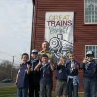 <p>A group of Boy Scouts approves of the Great Train Holiday Exhibit on Sunday afternoon in Wilton.</p>
