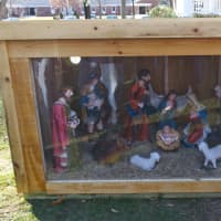 <p>The new creche, or nativity scene, is displayed on the Monroe Town Green for Christmas.</p>
