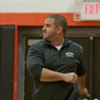 <p>North Salem coach Eric Buzzetto reacts to play on the court at Wednesday&#x27;s game.</p>