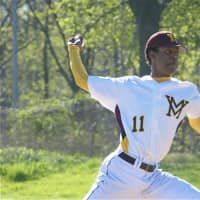 <p>Mount Vernon starter Victor Flack delivers. The defending state champion Mamaroneck High School baseball team hit the road Tuesday to take on Mount Vernon in a game played on the Knights&#x27; home field.</p>