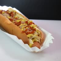 <p>A footlong hot dog at The Bethel Hot Dog Palace.</p>