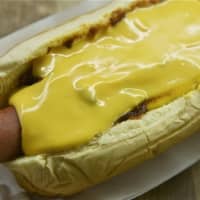 <p>A hot dog smothered in cheese from City Dogs.</p>