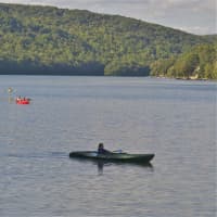 <p>Kayakers in Squantz Pond.</p>