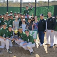 <p>The Yorktown High baseball team poses with the Sorrentino family (right) after winning the Sorrentino Cup on the game&#x27;s 35th anniversary.</p>