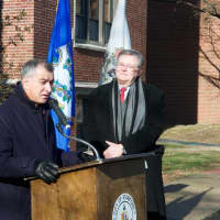 <p>State Sen. Carlo Leone speaks to the crowd.</p>