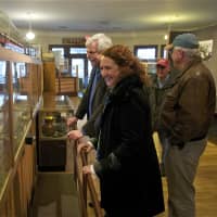 <p>U.S. Rep. Esty tours the Railway Museum and checks out the train displays.</p>
