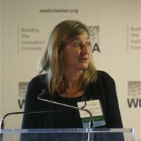<p>Honoree Lynn Macdonald, Ph.D., speaks at the Women in Tech award luncheon Thursday at Tappan Hill Mansion..</p>