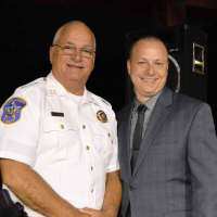 <p>Bergen County Sheriff Michael Saudino and Allendale Det. Mike Dillon.</p>