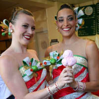 <p>Rockettes Sarah Staker of New York City, left, and Nicole Baker Luftig of Upper Saddle River with their favorite Rockette flavor of ice cream: peppermint stick.</p>