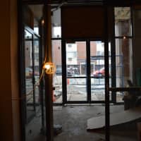 <p>A look outside the front doors of the new police station onto the Anderson Avenue entrance.</p>