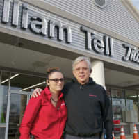 <p>Carrie and David Tell in front of the new William Tell True Value Hardware store in Hopewell Junction.</p>