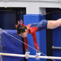 <p>Darien YMCA Level 5 gymnast Sophia DeStefano scored 9.4 on her bar routine at the 2016 State Championships.</p>
