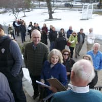 <p>A line of people waits to get into Lounsbury House for Sunday&#x27;s Taste of Ridgefield.</p>