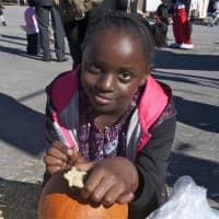 <p>A girl paints a pumpkin at Adams Fairacre Farms Harvest Fest.</p>