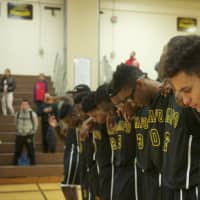 <p>Ramapo players unite during the national anthem.</p>
