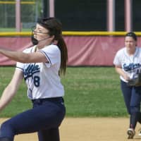 <p>Suffern hurler Allie Wood delivers during Thursday&#x27;s game.</p>