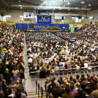 <p>A packed house watches the Pace University commencement ceremony Friday.</p>