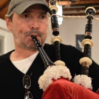<p>Hans Cunningham of Allendale playing bagpipes with Clan Na Vale.</p>