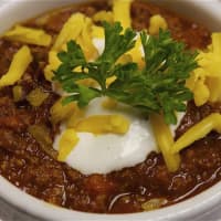 <p>Beacon Bread&#x27;s turkey chili with sour cream, cheddar cheese and onions.</p>