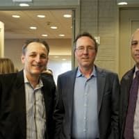 <p>Keynote speaker and Sports Illustrated writer Alex Wolff (center) with Steer&#x27;s Paul Berner (L) and Lloyd Campbell.</p>