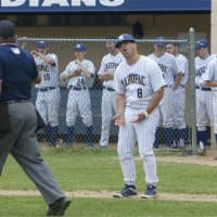 <p>Mahopac coach Chris Miller pleads a call in the late innings.</p>