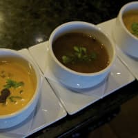<p>From left to right: Lobster King Crab Bisque, House Made Sausage and Lentil, Local Butternut Squash &amp; Curry.</p>
