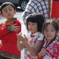 <p>Students from the Julian Curtiss School, representing 60 countries and speaking 30 languages, celebrate U.N. Day Thursday.</p>