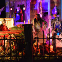 <p>Matt Kaprielian&#x27;s Halloween lawn display in New Milford.</p>