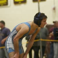 <p>A John Jay East Fishkill wrestler in a fifth-place match.</p>