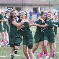 <p>Yorktown players celebrate beating Somers for the Class B title.</p>