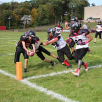 <p>Senior Aviator quarterback Steven Faussette stretches for the end zone for Hasbrouck Heights&#x27; first score of the game.&#x27;</p>