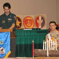 <p>Matthew Dalzell from Troop 86 in Lyndhurst was the master of ceremonies for Tim Victori&#x27;s Eagle Scout ceremony.</p>