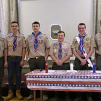 <p>Scoutmaster Bill Severino and five Eagle Scouts from Troop 17.</p>