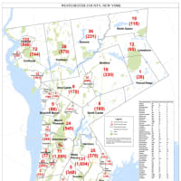 <p>The COVID-19 map in Westchester, by municipality, as of Friday, May 15.</p>