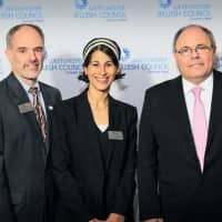 <p>From left, Elliot Forchheimer, executive director, Westchester Jewish Council and Oshra Rosenberg, Westchester Community Shlicha with Ambassador Dani Dayan, Consul General o f Israel in NY, who spoke Tuesday at the Jewish Community Center.</p>
