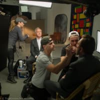 <p>Larry Pozner receiving the &quot;Hollywood treatment&quot; before his segment on &quot;60 Minutes.&quot;</p>