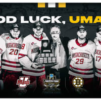 <p>The UMass hockey team got a pat on the back from the Boston Bruins after their improbable win.</p>