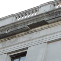 <p>The location on the courthouse cornice that came loose and fell over the summer.</p>