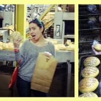 <p>Folks show off their hand-picked baked goods at Rockland Bakery.</p>